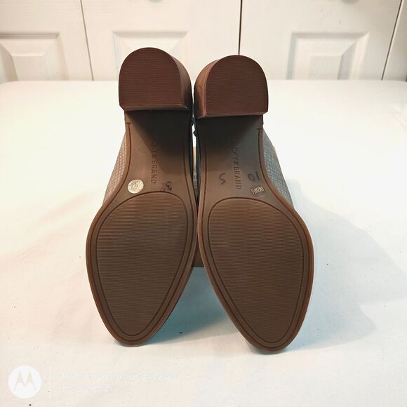 Women's LUCKY BRAND Grey Leather Baley Heeled Booties Ankle Boots US Size 6 - Picture 4 of 7